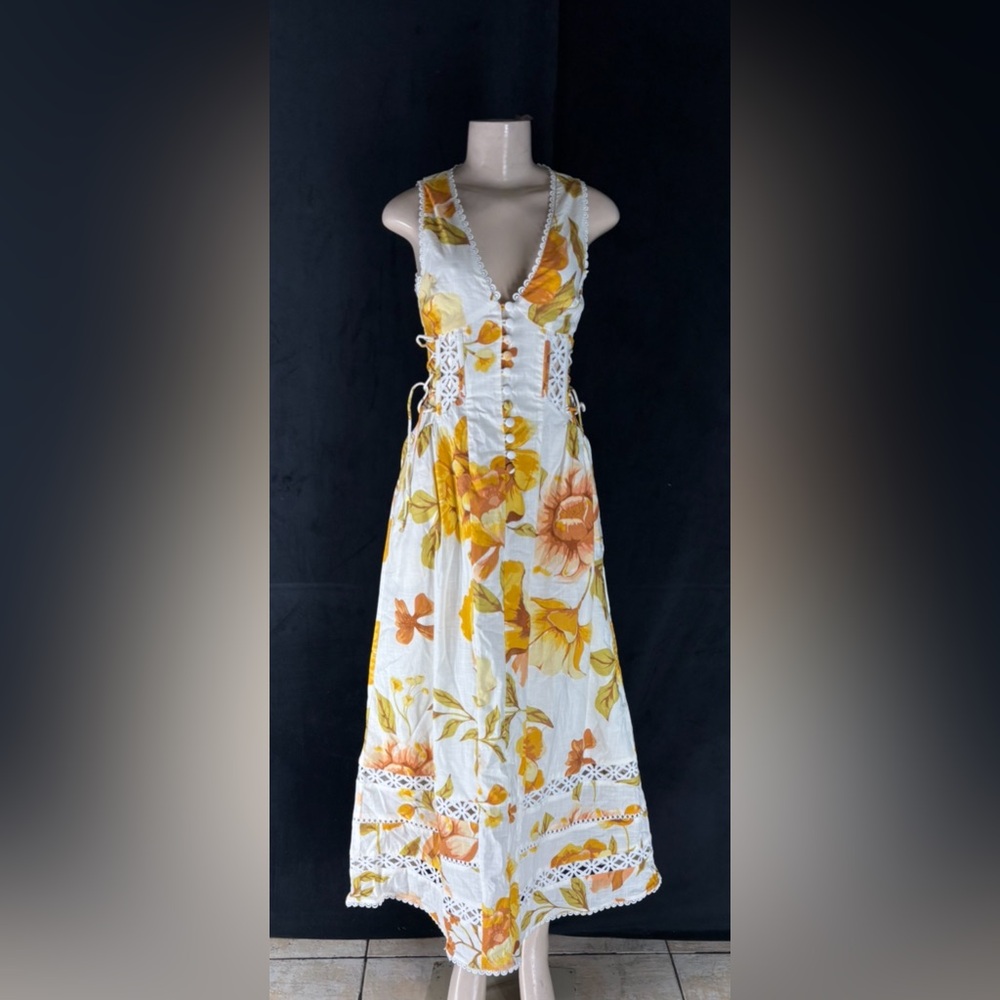 Bohemian White Maxi Dress with Yellow & Orange Floral Print